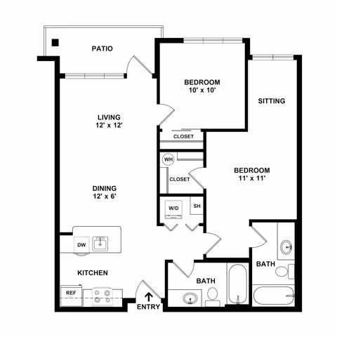 Urban Small Two Bedroom Two Bath 6955-402 floor plan